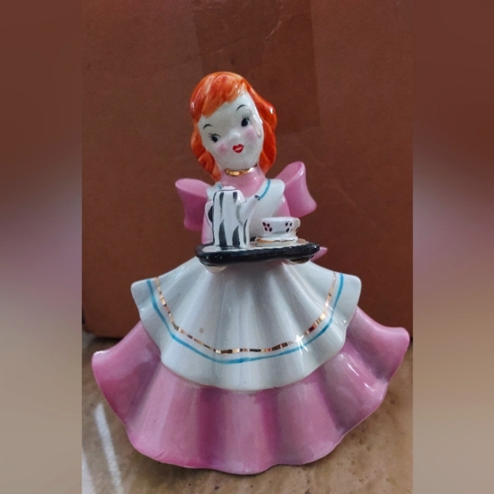 1956 Vintage Napco Housekeeper Maid Lady Girl Figurine Knickknack Serving Tea